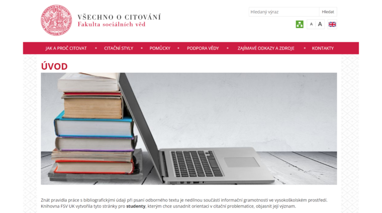 Úvodní stránka citačního webu FSV - obrázek
